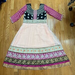 Light Pink Floral Colorful Indian Anarkali Suit with Dupatta Chunni Pajami Pant